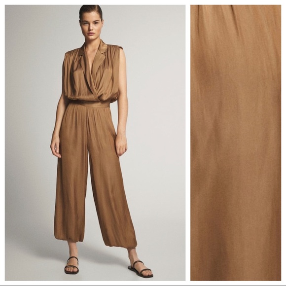 Massimo Dutti Pants - NWT. Massimo Dutti Tan Pleated Jumpsuit. Size 2.